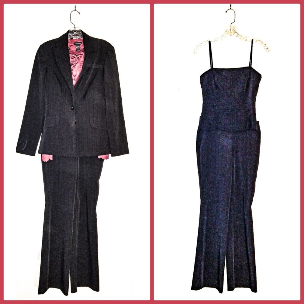 Vintage Ladies 3 Piece Black Pantsuit With Cami